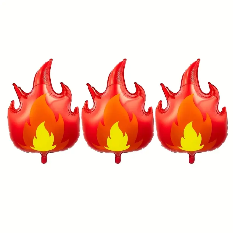 Three-pack of flame balloons, 30inch large flame foil decorative balloons, suitable for firefighter-themed parties, fire truck birthday parties, and other flame-themed occasions