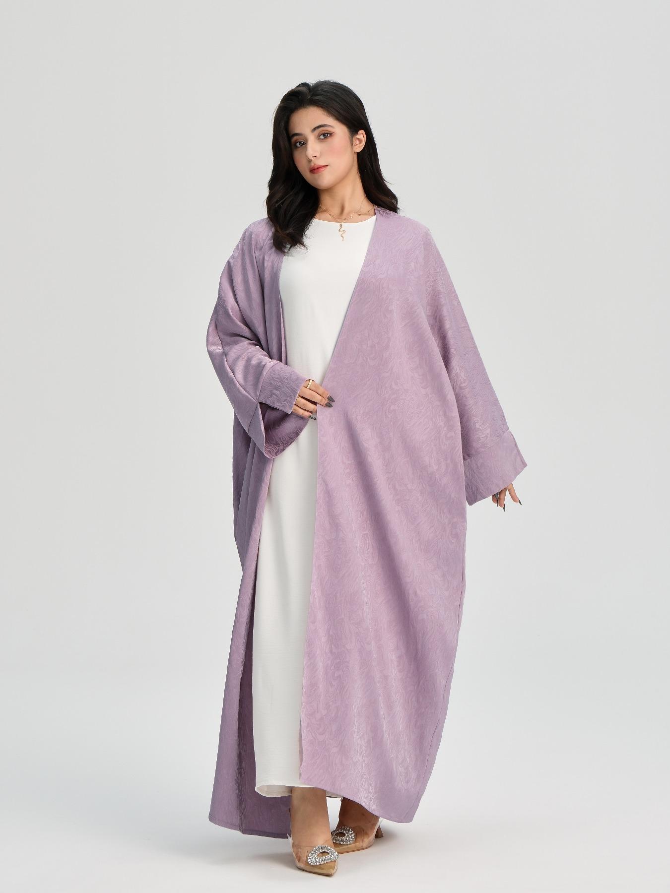 Women's Jacquard Split Sleeve Abaya Casual Cardigan, Modest V Neck Long Sleeve Open Front Abaya Dress for Daily Wear, Women's Islamic Clothing for All Seasons