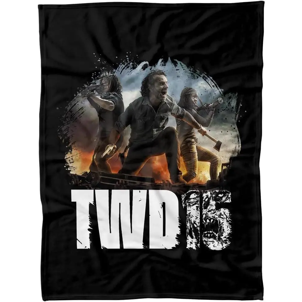 Horror TV Series Flannel Blanket The Walking Dead Rick Grimes Daryl Dixon Michonne Group Poster TWD15 Print All Season Soft Fleece Throw Blanket Bedroom Gaming Room Decor Gift For TWD Fans