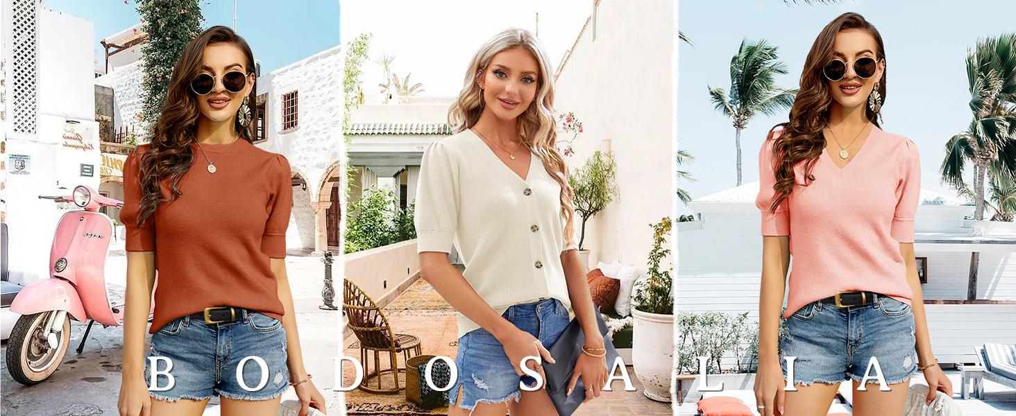 Saodimallsu Womens Puff Short Sleeve Sweater Casual Summer Crew Neck Pullover Tops Ribbed Knit Sweater Blouse SpringStatements Saodimallsu Womens Puff Short Sleeve Sweater Casual Summer Crew Neck Pullover Tops Ribbed Knit Sweater Blouse SpringStatements