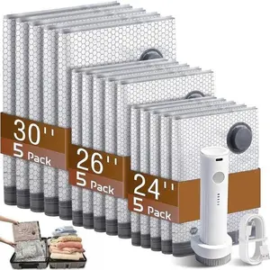 [2026 Upgraded] X7 Cordless Travel Suction Compressed Storage Bags Set with Rechargeable Pump – 15-Pack Waterproof Resealing Self-Sealing Reusable Bags (3 Sizes), 140L/Min Powerful Suction, 80% Space Saving, Carry-On Suitcase & Camping Essentials
