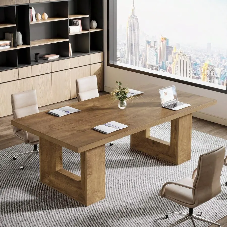 63x31.5" MDF Executive Desk, Vintage Rustic Brown Home Office Computer Desk with Large Top & Pedestal Legs, Farmhouse Writing Workstation for Office & Study, Quick Setup