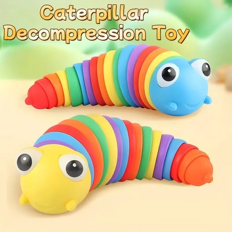 Popular rainbow caterpillar stress-relief toy, both educational and stress-relieving, high-quality with a silky smooth feel, suitable for adults and children in any setting, ideal as a holiday gift, children's present, or Christmas gift