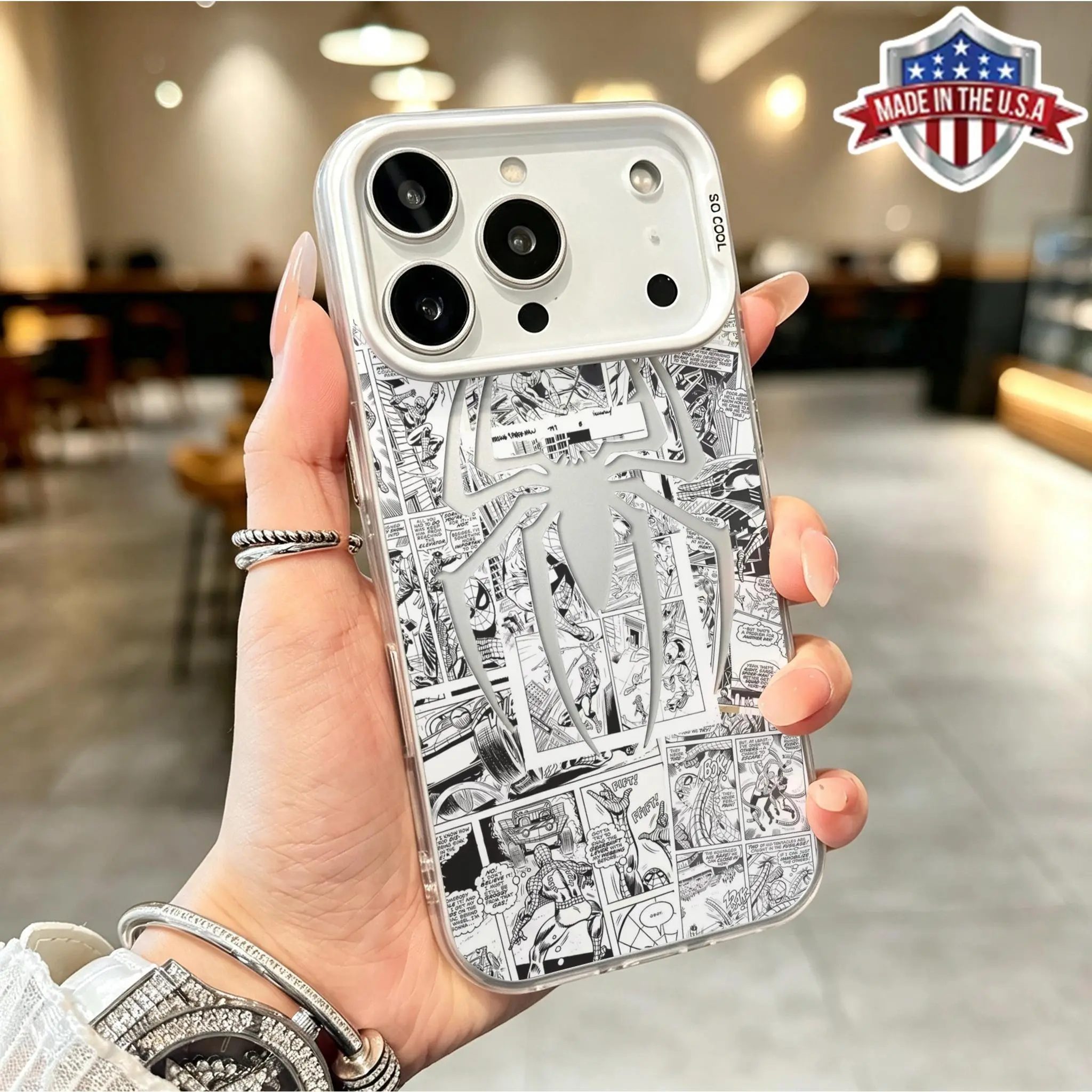 Vintage Comic Spider Print Hard PC Shell Phone Case for iPhone Series (17,16,15,14 Pro Max,13,12,11,XR,XS,X,Plus,Air) - Premium Unisex Slim Shockproof Anti-Drop Protective Durable Mobile Phone Accessories for Comic Fans