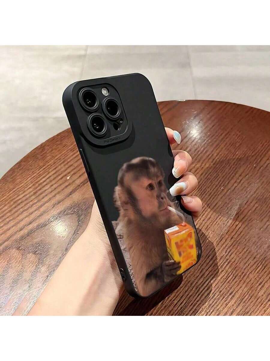Monkeys Drinking Beverages Creative Pattern Protective Case Suitable For Apple, Suitable For IPhone17/IPhone17 Air/IPhone17 Pro/IPhone17 Pro Max/16 Pro Max/15 Pro Max/14 Pro Max/13 Pro Max/12 Pro Max.New All-Inclusive Silicone Phone Case For Couples