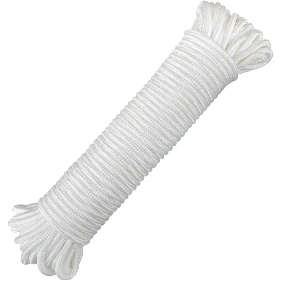 Braided Nylon Rope - 100 Ft White 1/4 Inch Thick Line, Heavy-Duty for Clothesline, Craft Projects (Tools & Hardware)