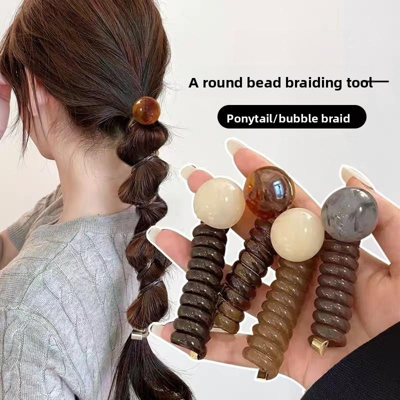 Elegant Vintage Ball Spiral Hair Ties, No Crease Coil Hair Bands for Bubble Braid, Ponytail & Braided Hairstyles, Minimalist Hair Ropes for Daily Wear
