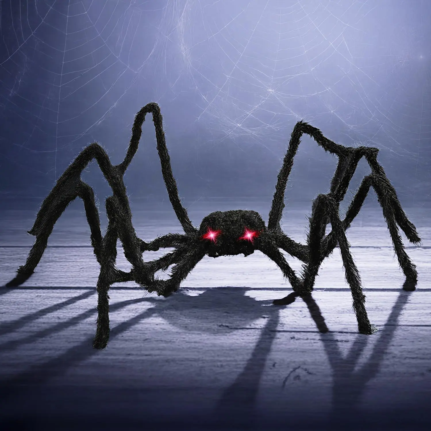 Halloween Spider with Light Up Eyes (LED Lights) - Decorations 4 Ft Hairy Spider Prop with Giant LED Red Eyes - Halloween Decor for Indoor, Outdoor, Golf Cart, Wall - Door Hanger