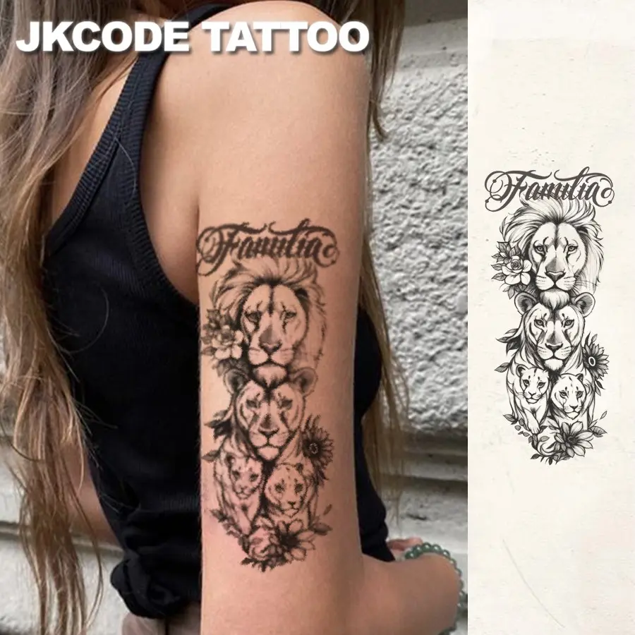 Waterproof Arm Tattoo, Semi-permanent Tattoos, Hands, family & lion, Mother's Day and Father's Day Temporary Tattoos, Waterproof, Realistic Fake Tattoos, Botanical, Magic Tattoos, Lasts 1-2 Weeks, Tattoos For Men and Women, Tattoos Stickers
