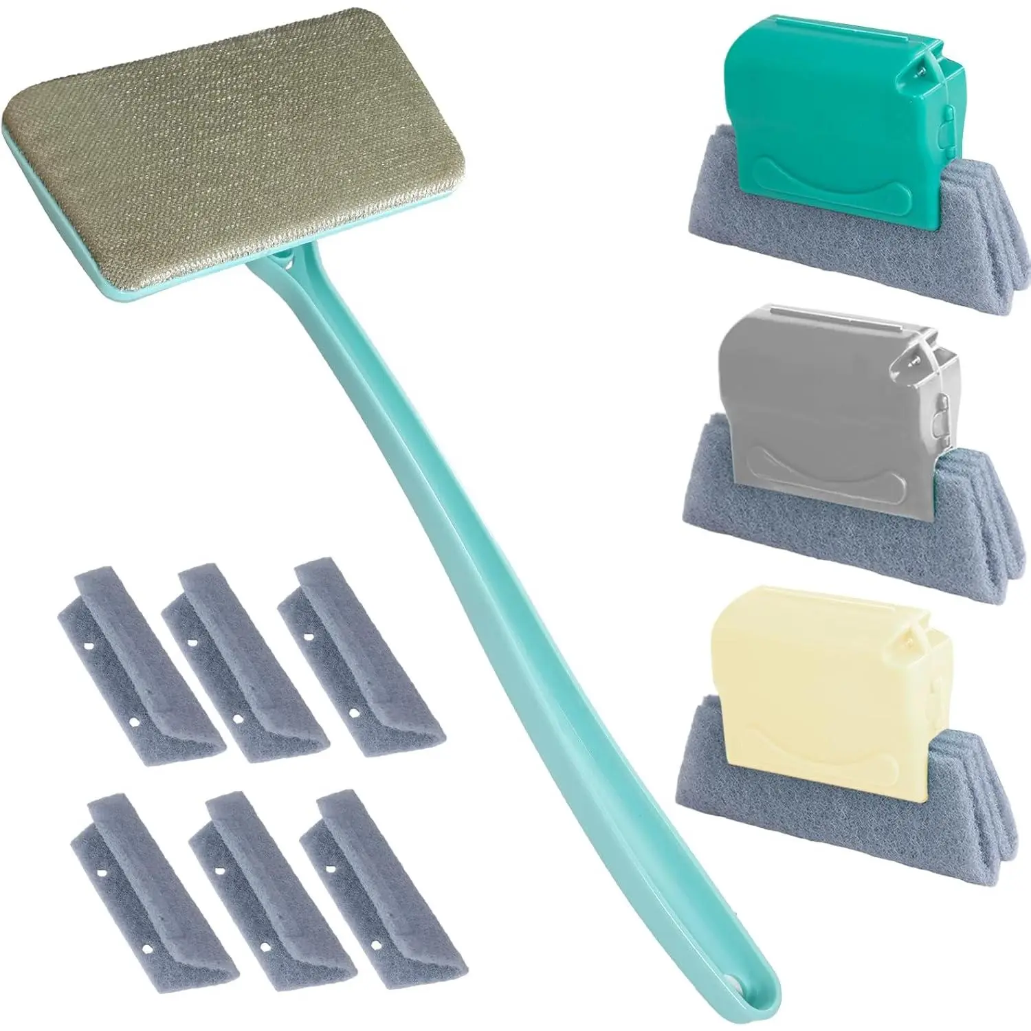Window Screen Cleaner & Track Cleaning Kit – Mesh Screen Cleaning Brush + 3  Brushes & 6  Cleaning Cloths – 14.8″ Detachable Long- Handle, Wet & Dry -Use