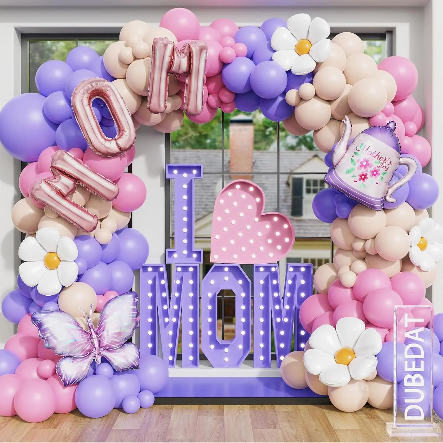 Mother's Day Balloon Garland Arch kit Purple Pink Nude Balloons Daisy Butterfly Foil Balloons for Best Mom Ever Mothers Day Party Birthday Decoration Supplies