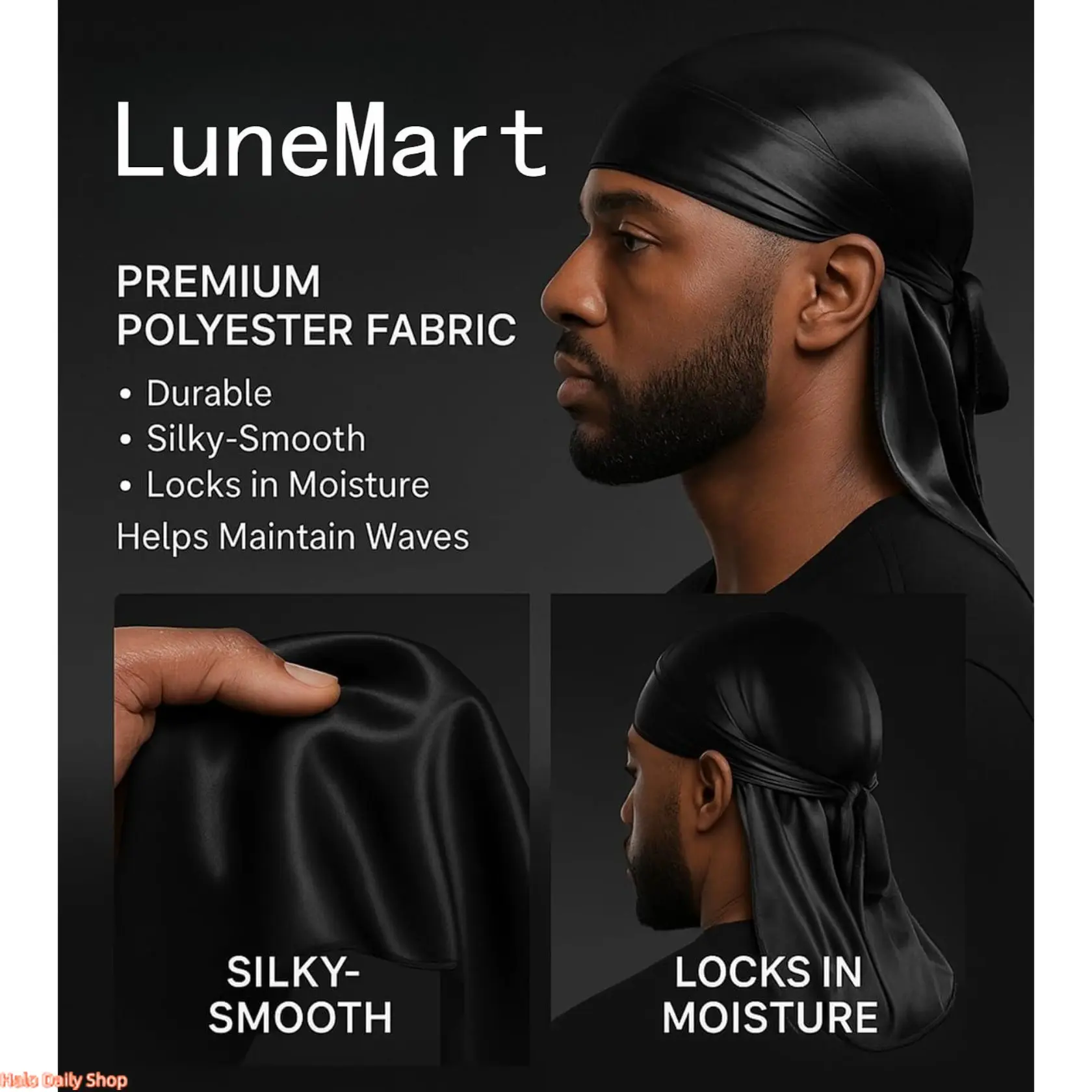 2/3PCS Silky Satin Durag For Men Women Long Tail Pirate Head Wrap Smooth Polyester Do Rag Wave Cap Hair Protection Turban Multiple Solid Colors