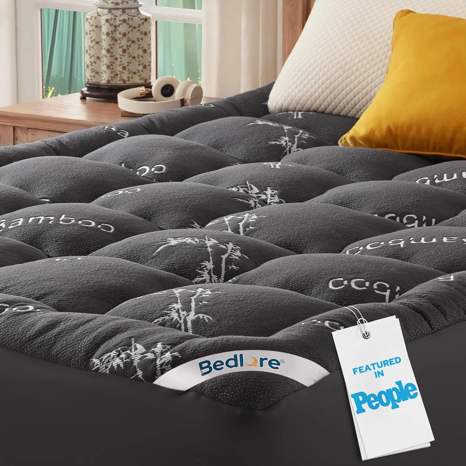 King Mattress Topper Viscose Derived from Bamboo, Thick Pillow Top Mattress Pad with Stretchable Pockets for 6"-18" Mattress, Soft Breathable Mattress Topper for Back Pain Relief(Dark Gray)