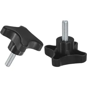 2-Pack Star Clamping Knobs, M8x25mm Male Thread Hand Tightening Screw for Machinery Electronic Furniture Umbrella Base, Machine Handle Replacement 60mm Black