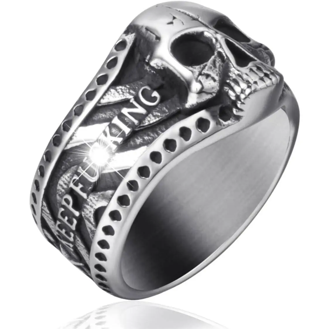 Vintage Ring Stainless Steel Gothic Skull Rings  Men Boy Band Silver Skeleton Cocktail Party Biker Ring Size 8-13