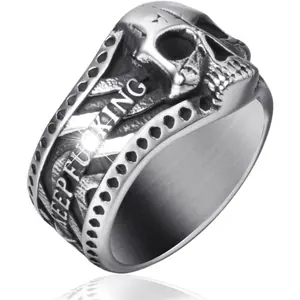 Vintage Ring Stainless Steel Gothic Skull Rings  Men Boy Band Silver Skeleton Cocktail Party Biker Ring Size 8-13