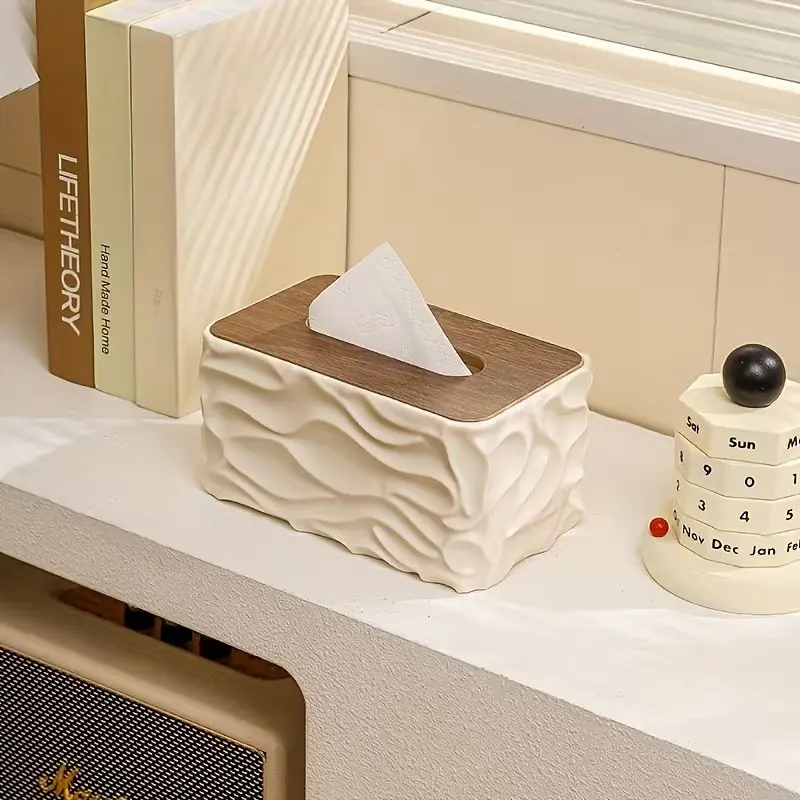 Nordic Style Paper Towel Holder, Wood Grain Lid, Large Napkin Dispenser, Bathroom Decor, Bathroom Accessories, Suitable for Bedroom, Living Room, Dormitory