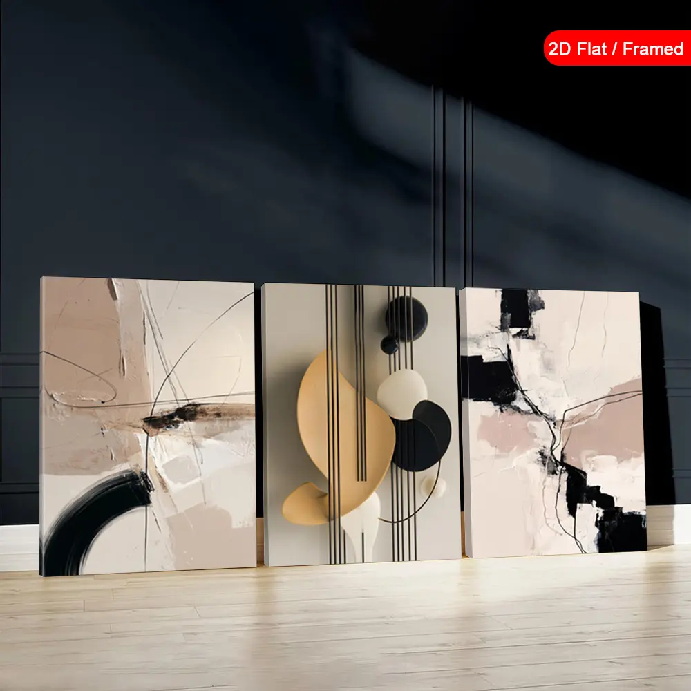 Canvas Wrap Print, 2D Flat Printed 3Pcs Wooden Framed Modern Aesthetic Wall Art, Minimalist Vintage Abstract Geometric Poster, Autumn Themed Canvas Print, Home Decoration Suitable For Living Room Bedroom Bathroom Kitchen