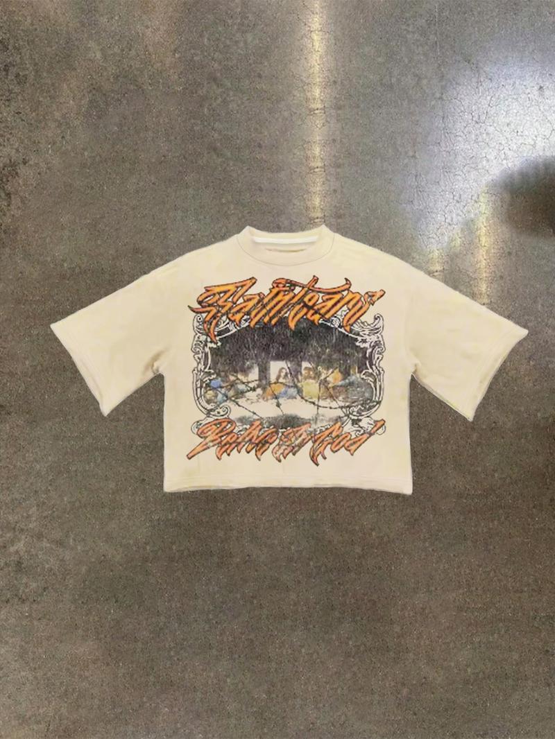 Unisex Short Sleeve Letter Print Tee, Casual Comfortable Loose Fit Fashion T-Shirt, Summer Organic Fabric, Simple Style