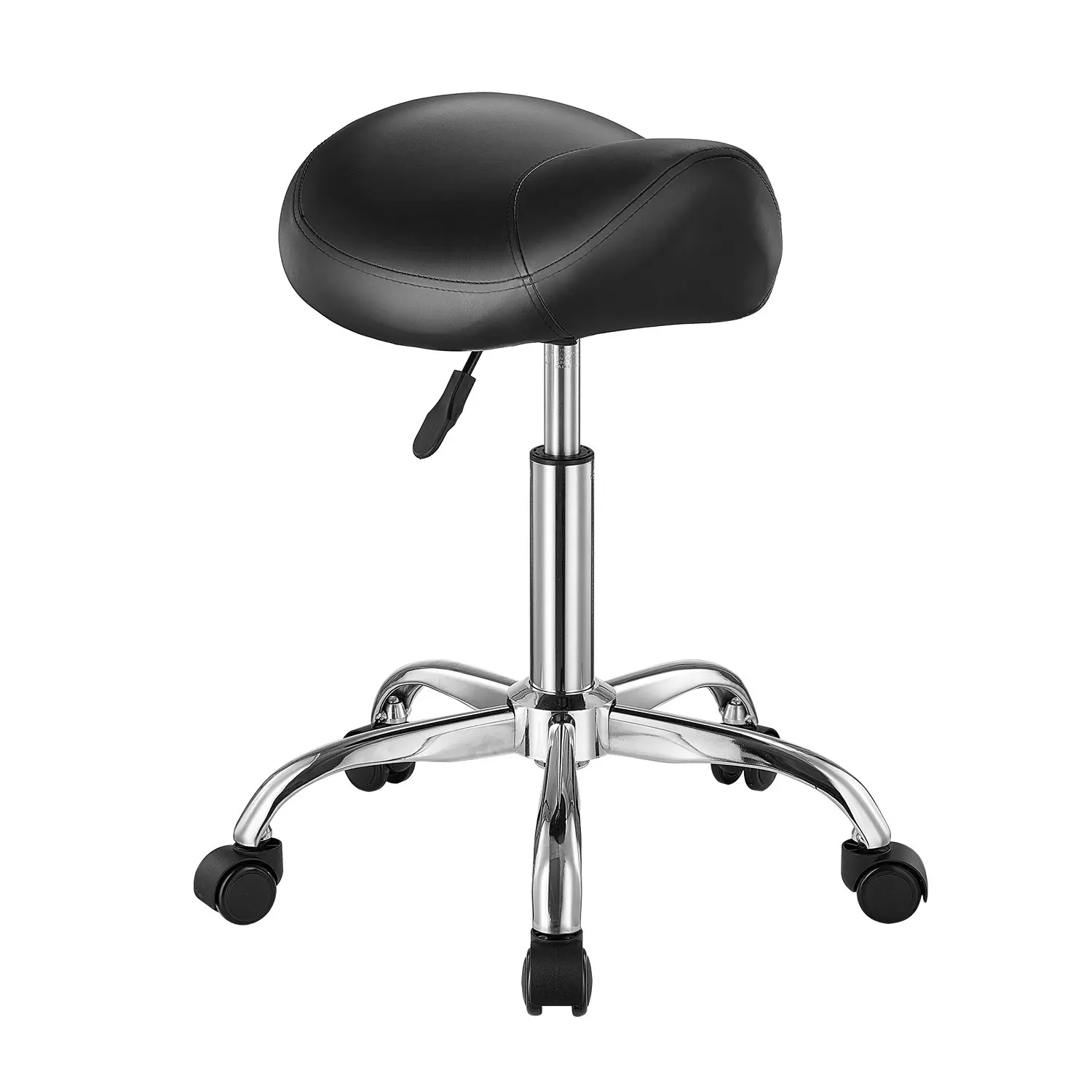 【DealsForYouDays】VEVOR 450lb Adjustable Rolling Stool, Ergonomic Saddle Chair with Wheels, Thick PU Leather Swivel Stool for Salon, Clinic, Black, Height Adjust