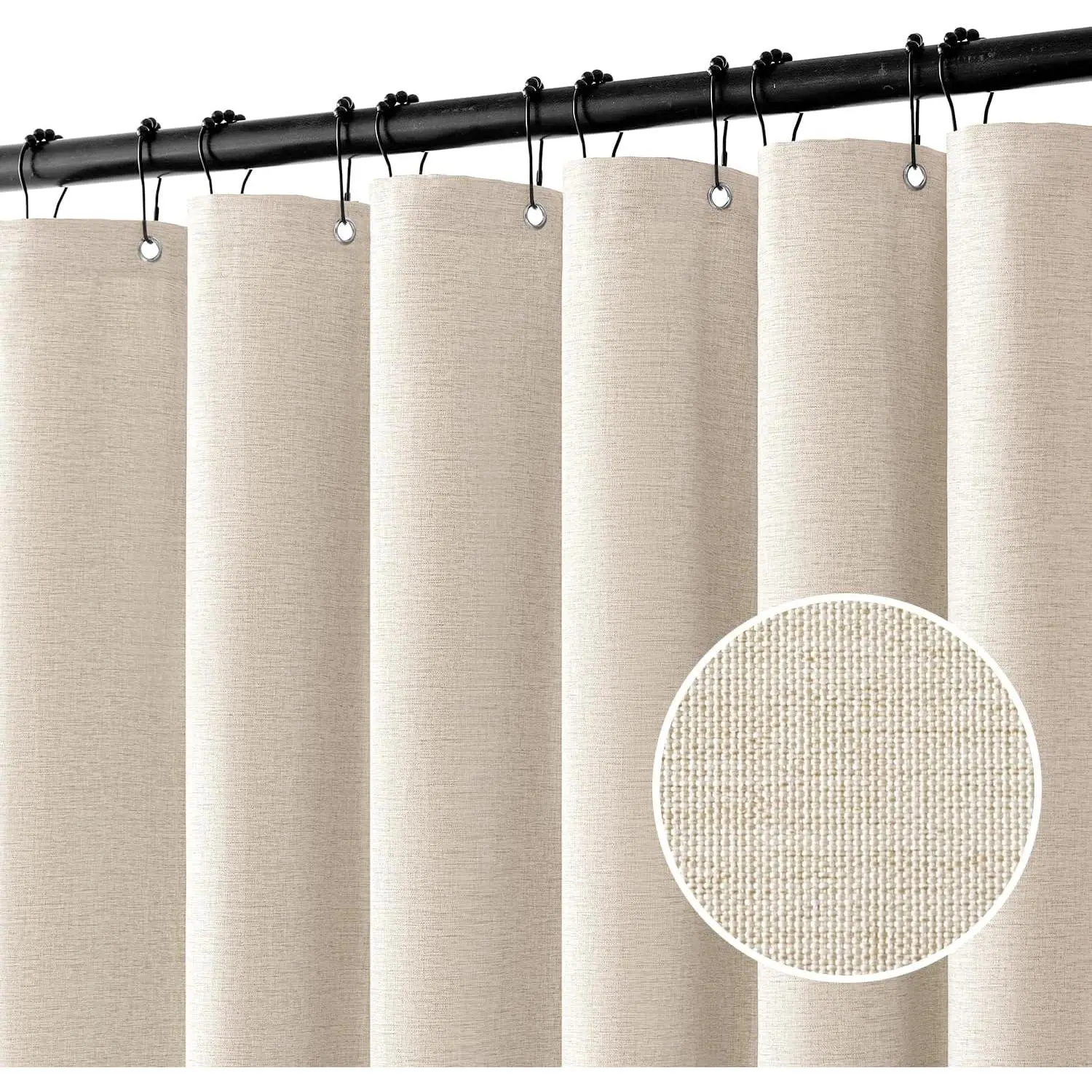 72 x 90 Extra Long Linen Shower Curtain Cream Beige 12 Metal Hooks | Heavy, Fabric Shower Curtain Set, Waterproof Neutral Thick Cloth Shower Curtain, Bathroom Hotel Bathtub, Washable