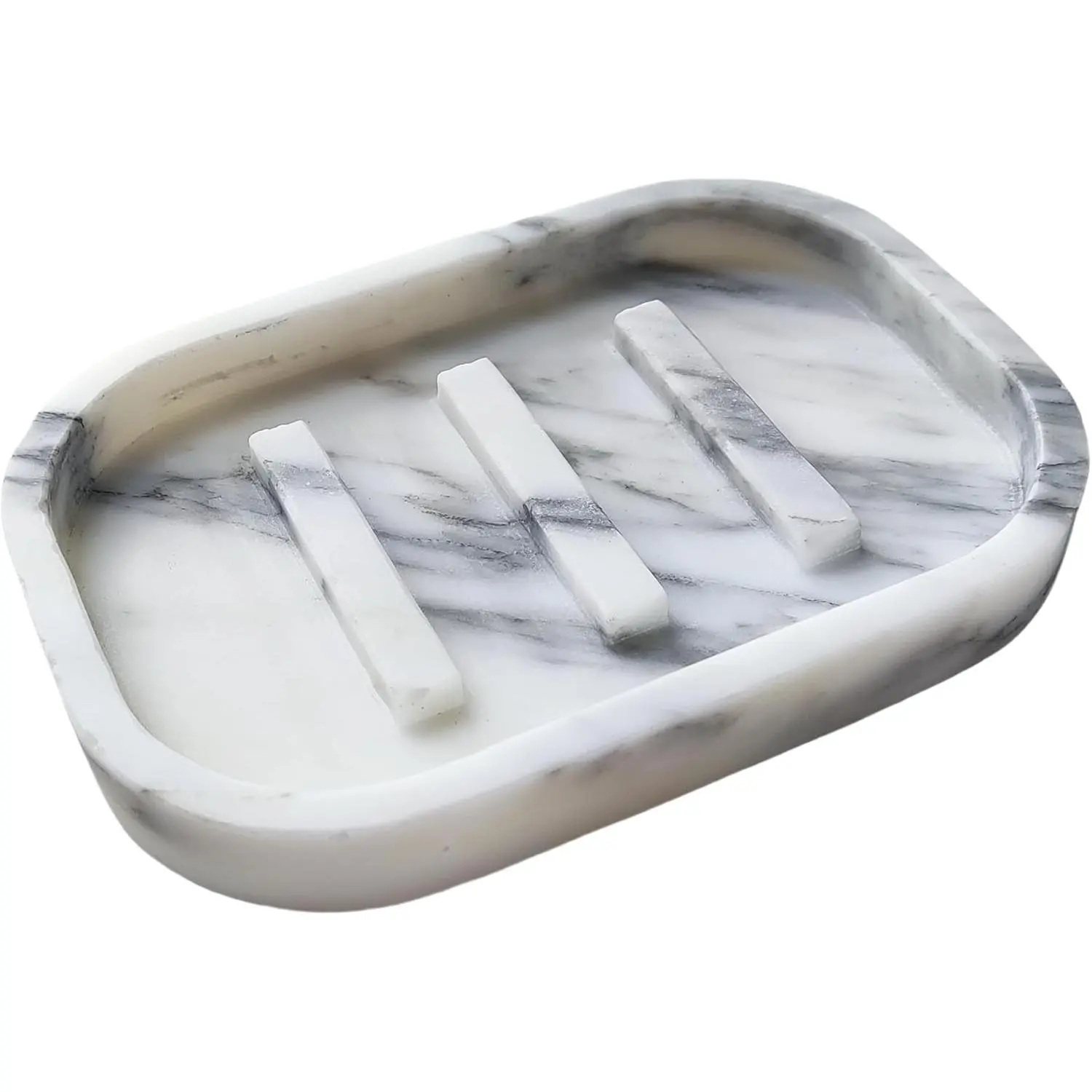 Natural Marble Soap Dish for Bathroom Shower Sink，Stone Soap Holder with Drying