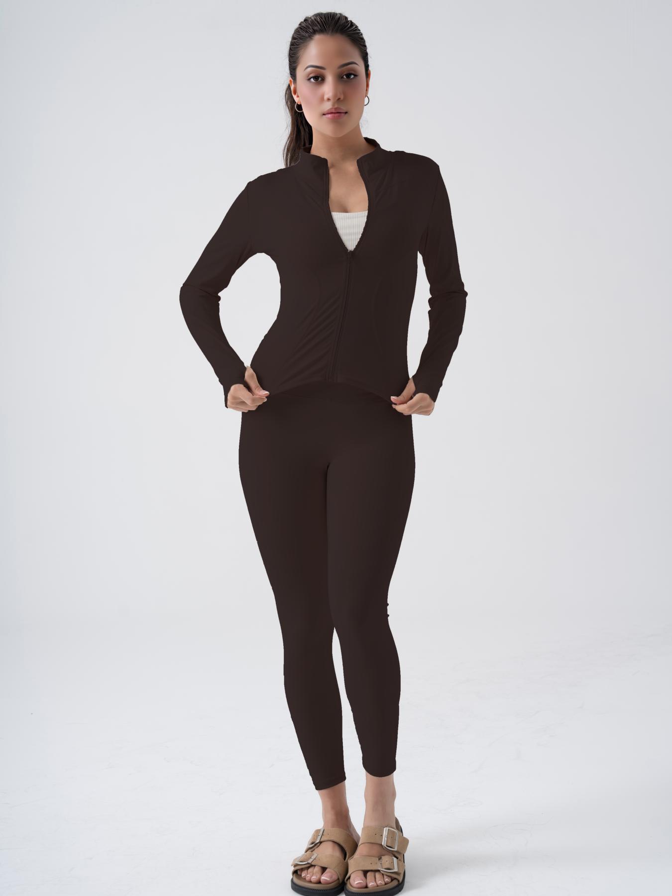 Women's Sporty Two-Piece Set, Zip Jacket and Leggings, Stylish Athletic Wear, Women's Clothes Set for Gym Training Yoga, Gym Exercise Activewear