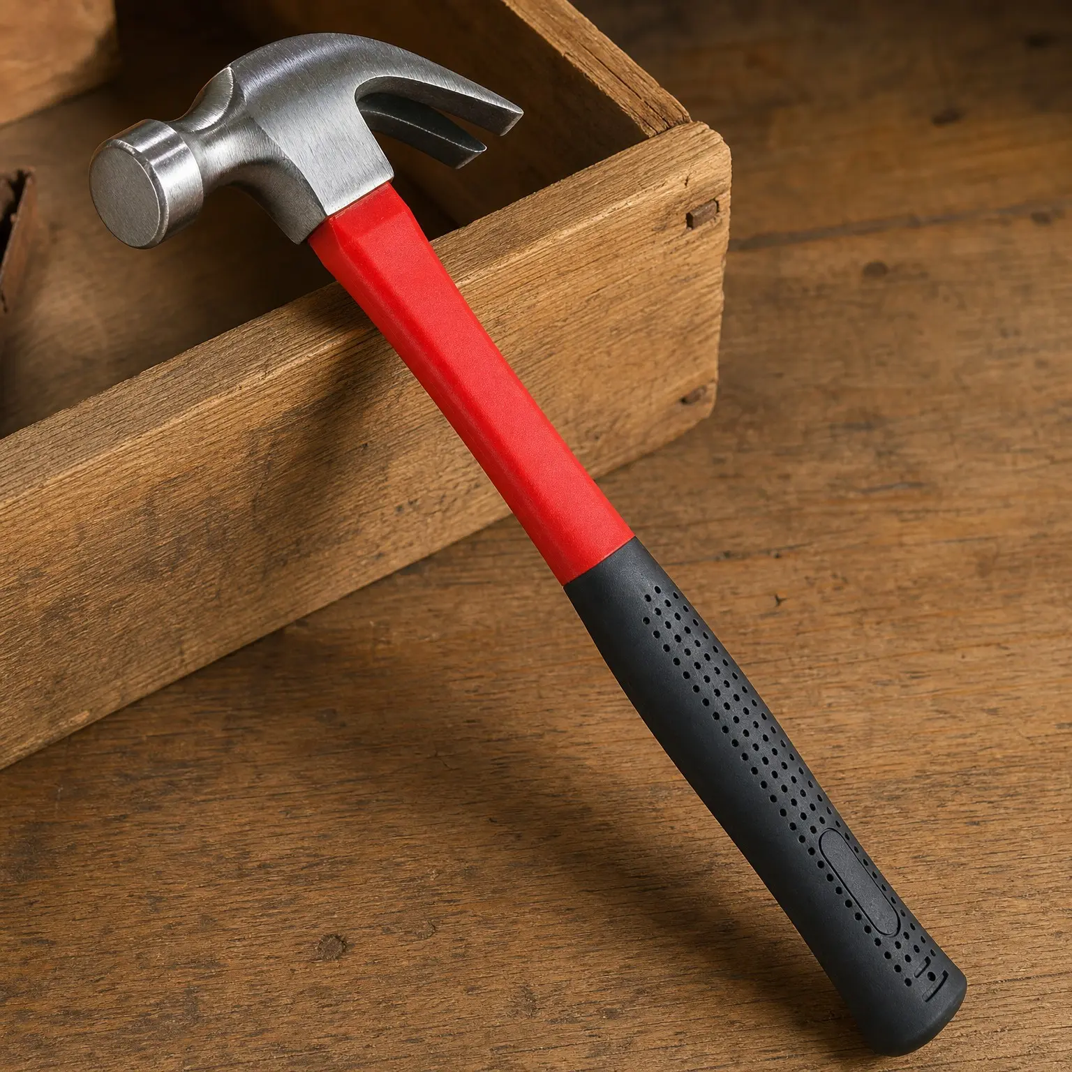 16 oz Fiberglass Handle Claw Hammer, Red and Black