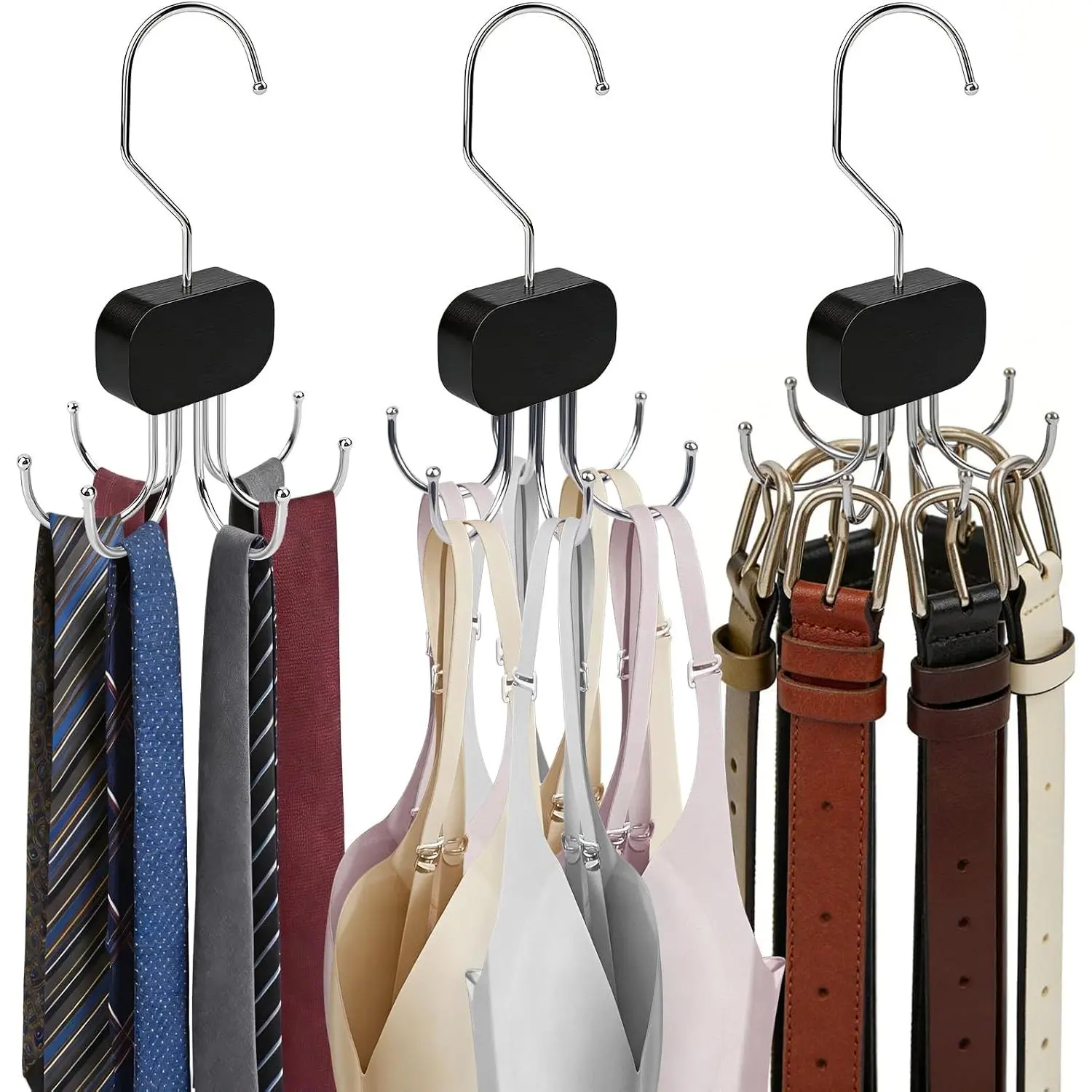 3 Pack  Top Hanger, Black, for Closet Organization | Rotatable Bra Organizer, Bra Hanger, 360° Rotating, Foldable, Metal and , Space-Saving for  Tops, Belts and Ties