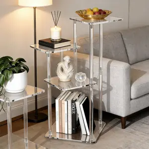 4-Tier Transparent Acrylic Side Table for Modern Home, 23-Inch Tall, Easy Assembly, Space-Saving Design, Multi-Functional for Living Room, Bedroom, Office