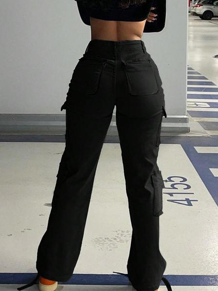 Women's Plain High-Waisted Cargo Pants with Pockets and Drawstring, Fashion Y2K K-Pop Style Streetwear Trousers for Daily Wear, Ladies' Baggy Pants for Fall & Winter