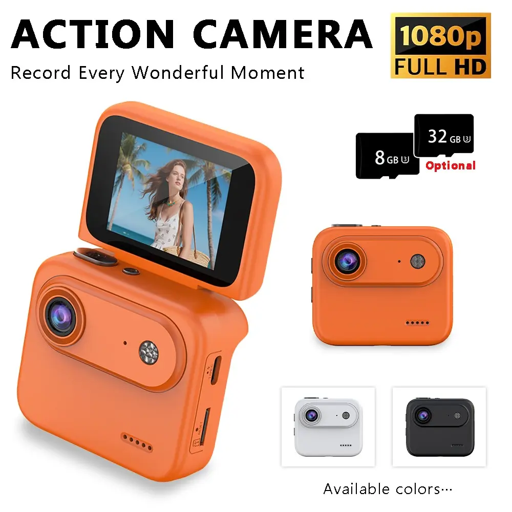 2026 Wearable 1080P Pocket Action Cam 140° Wide Flip Preview Screen, Hands-Free Mount Body Recorder, 200 Mins Long Battery, Swappable MicroSD, Optional 8GB 32GB, Mini Vlog Camera for Cycling Ski Hiking First-Person Outdoor Vlogging