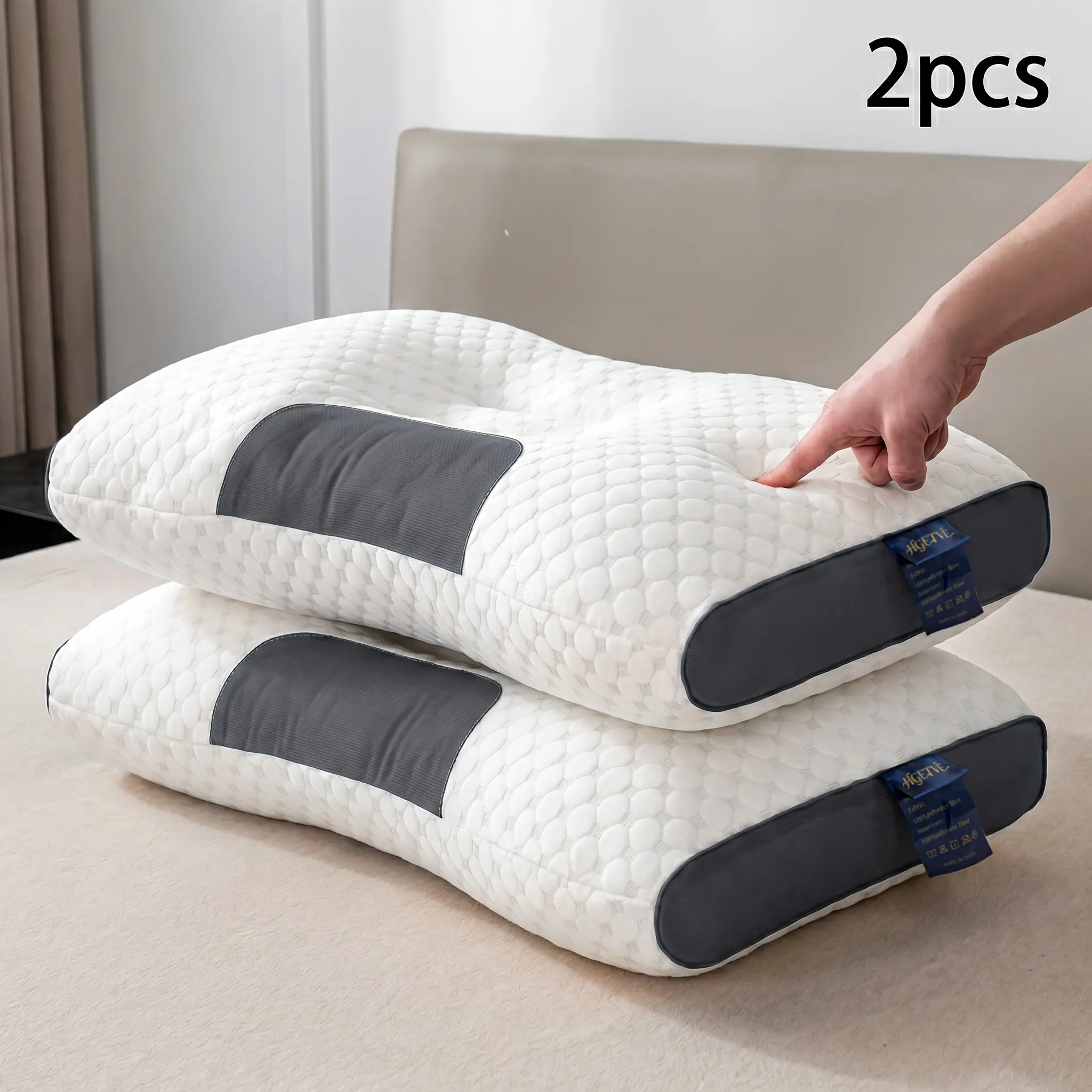 2pcs Neck Pillows, Made of Breathable Fabric That Prevents Sweatiness During Long-term Wear. Features a Removable Zippered Pillowcase, Ergonomically Designed to Fit the Neck for Comfortable Use. Effectively Relieves Shoulder and Neck Pressure