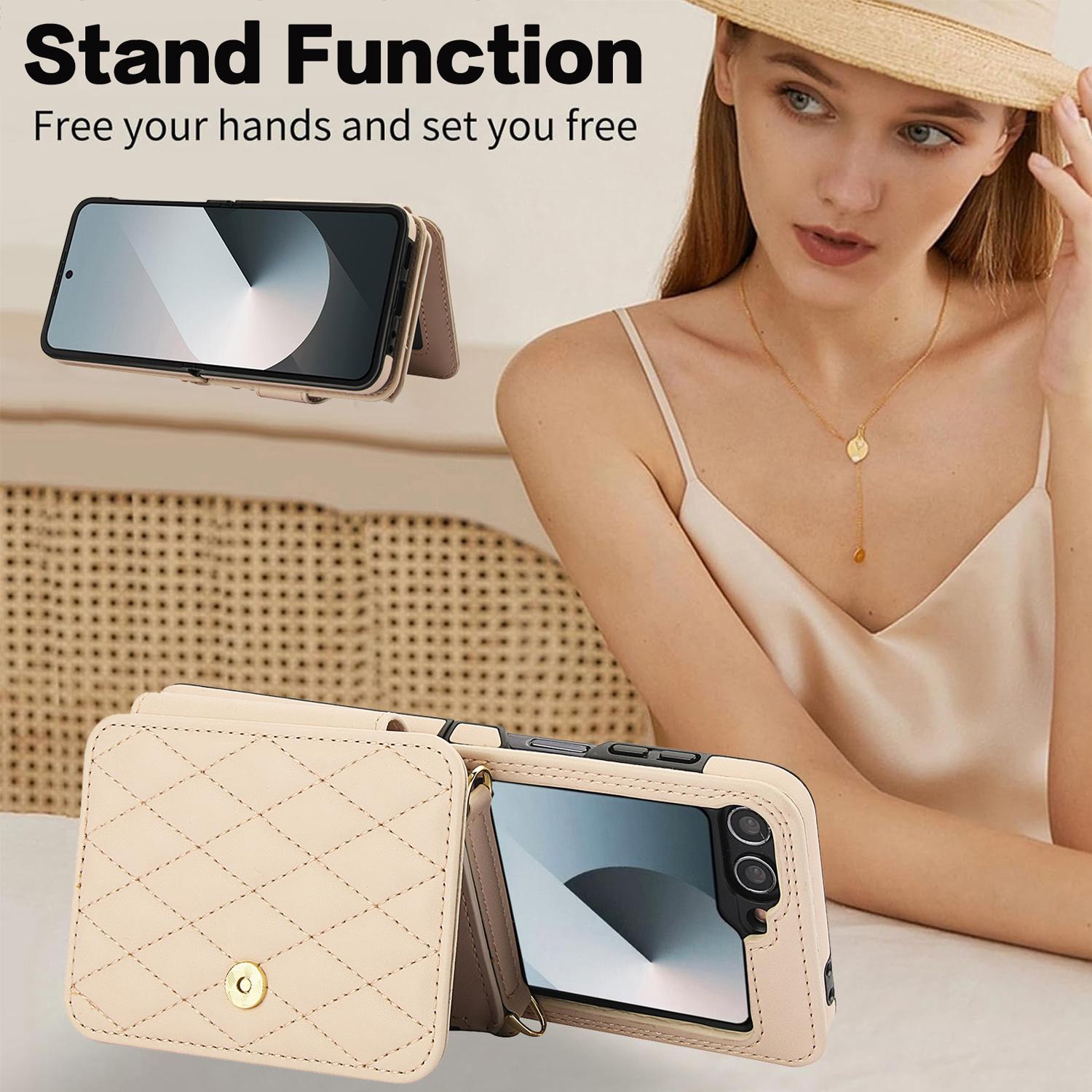 [FREE!SHIP] for Samsung Galaxy Z Flip 6/5/4/3 5G Wallet Case Built-in Crossbody PU Leather Cash Slot Zipper Purse with Credit Card Slot Holder Carrying Handbag Stand Phone Case Hinge Protection Adjustable Lanyard Detachable Strap Wrist for Women Ladies