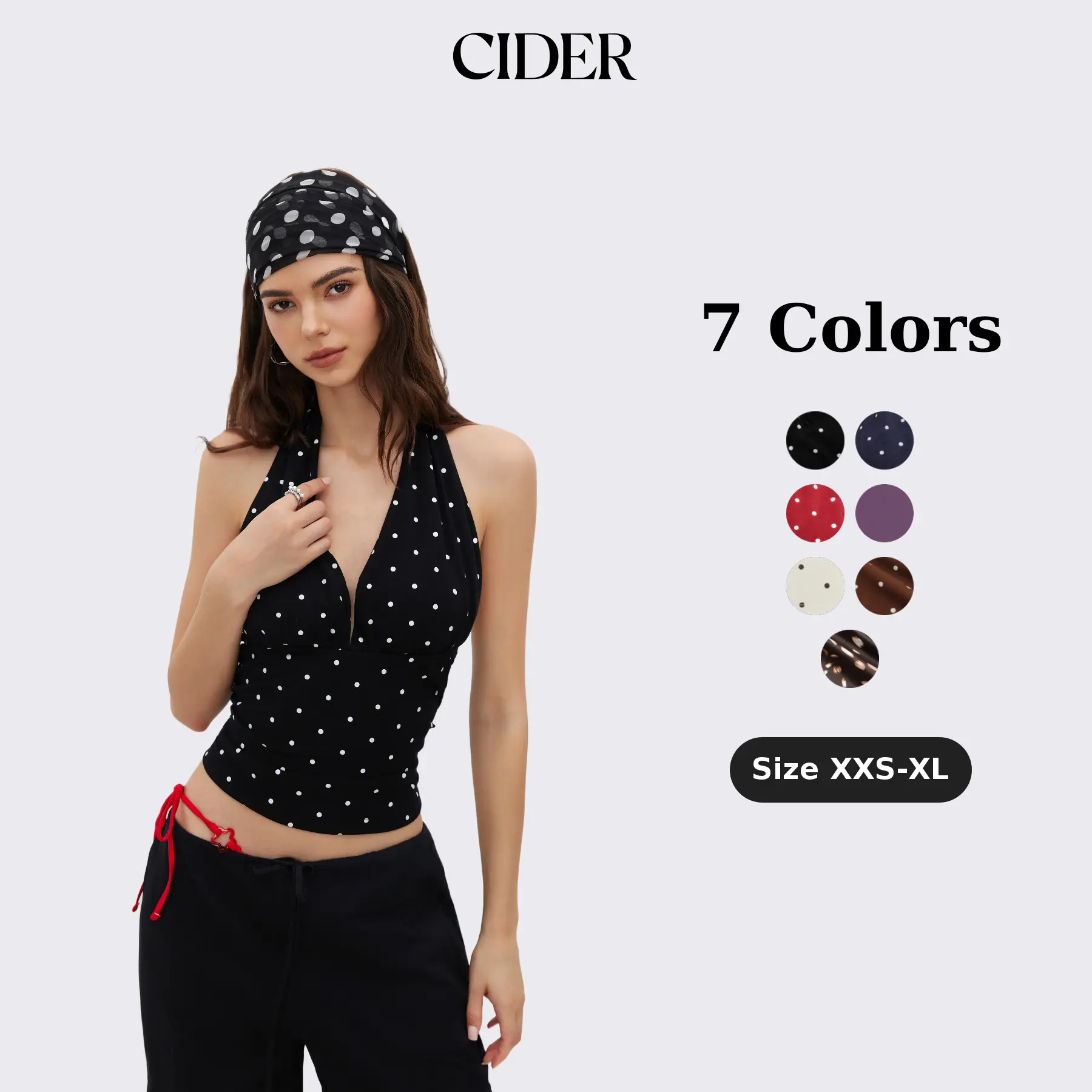 Cider Cotton-blend Halter Cowl Neck Polka Dot Ruched Top