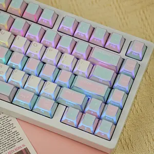 137 Key Original Height Cherry Profile Cotton Candy Keycaps, Reflective Edges, 5-Sided Heat Transfer, German English Uk Layout, Cute Fresh Style