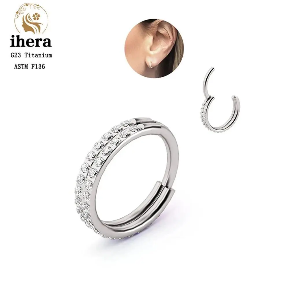 G23 Titanium Nose Ring Clicker Ear Cartilage Tragus Helix Daith Round Earrings Hoops CZ 16G Hinged Segment Body Piercing Jewelry