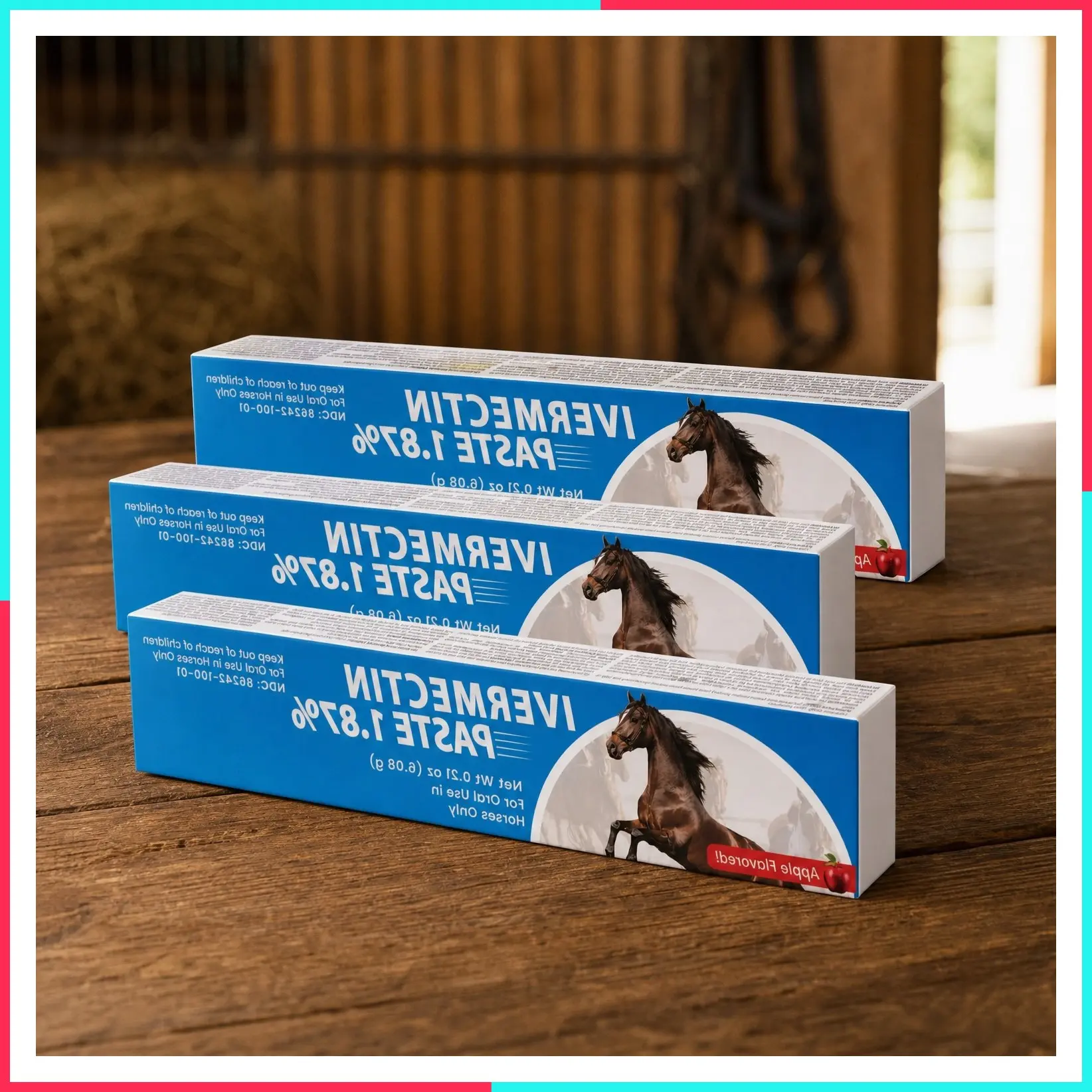 Ivermectin 1.87% Apple Flavored Horse Dewormer Paste – 6.08g Syringe, Treats Up to 1250 lbs, 3-Pack