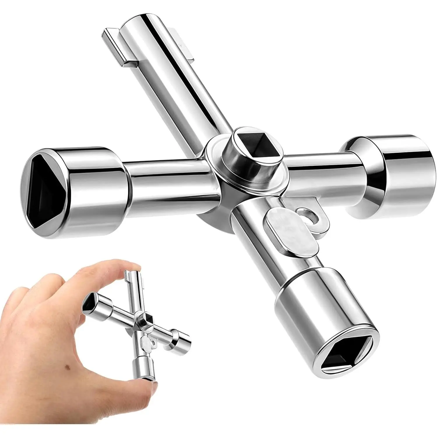 Four-way Faucet Wrench, 1/4", 9/32", 5/16", 11/32" Steel Faucets Pipe Wrenchs, Multi-Function Water Key,  Wrench Suitable for Valve Faucet Wall-Mounted Fire Hydrant Cabinet