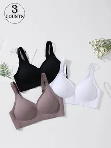 3 pieces/12 colors available seamless jelly-feel bra; padded bra with adjustable straps and sports back; skin-friendly, comfortable, and breathable; 4row 3-hook closure; size XS-XL; solid color to pair with T-shirts; wireless seamless bra