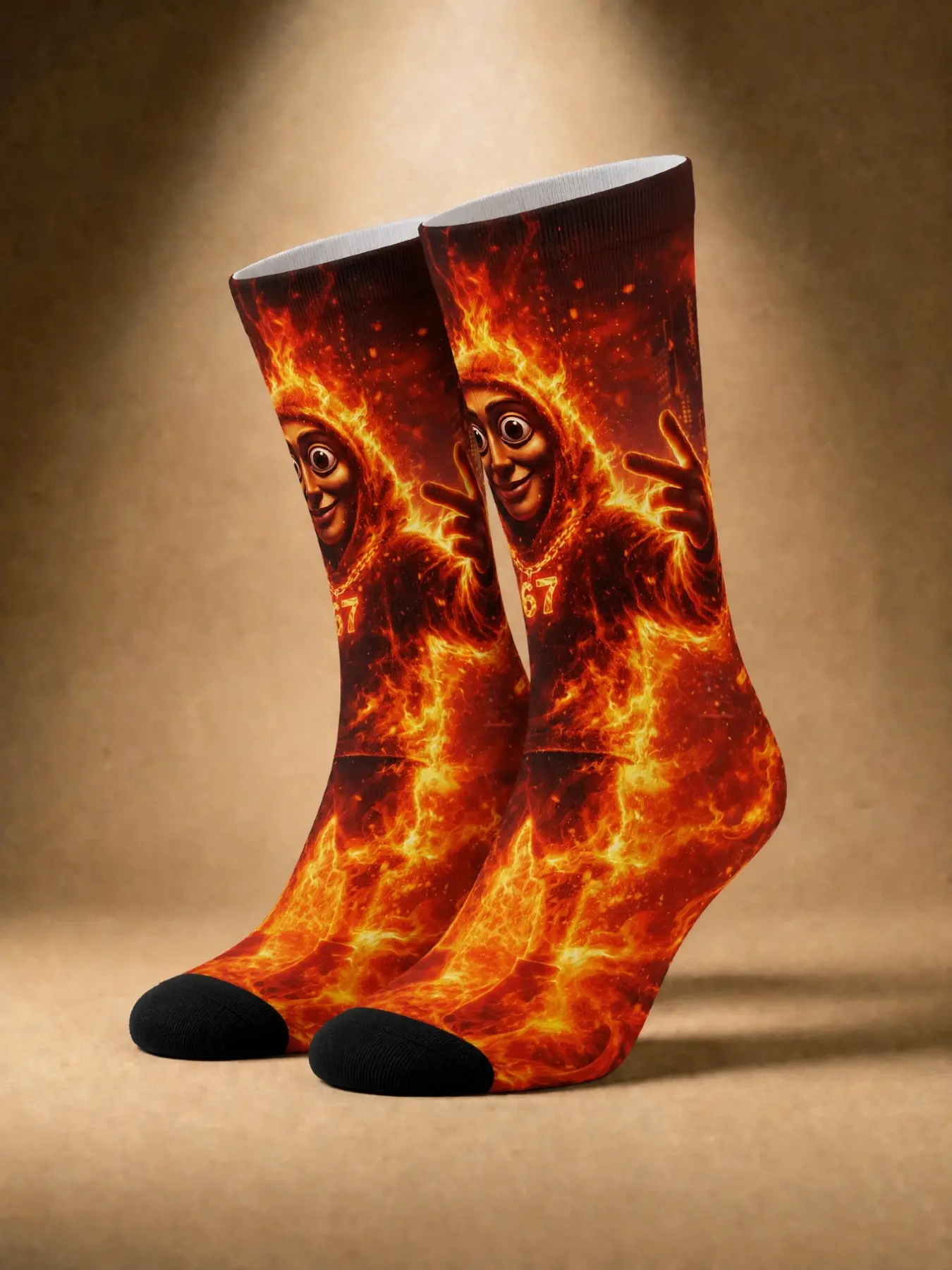 1 Pair BIIHUDU Men's Italian Brainrot Socks—Yellow “tung tung tung sahar” Print, Mid-Calf Socks: Cartoon, Cute, Soft, Breathable, Fashionable, Casual, Streetwear, Unique, Halloween, 360° All-Over Print Design