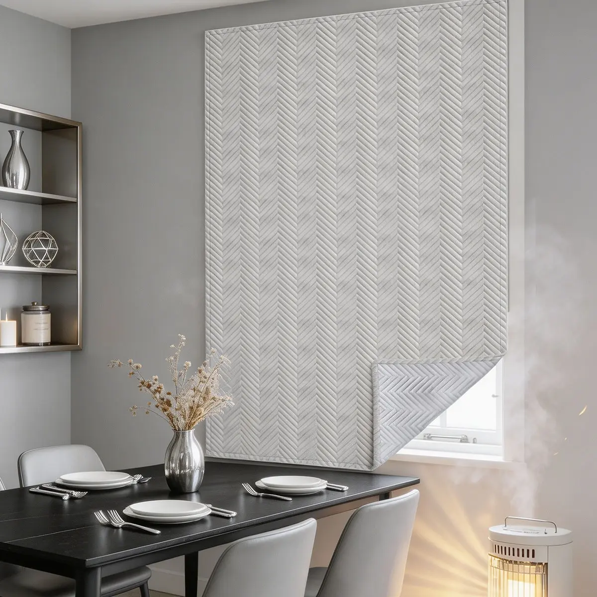 1pcs Solid Color Herringbone Quilted Double Layer Roman Curtain, Soft Neutral, Space-Saving, Suitable for Kitchen, Bathroom, Balcony, Window Curtains