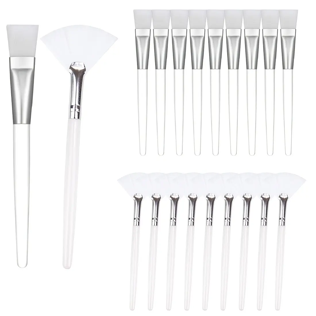 10 Transparent Mask Brushes + 10 Long Fan-Shaped Mask Brushes, Essential Beauty Tools Brush Set for Even Application, Perfect for Skincare Routines