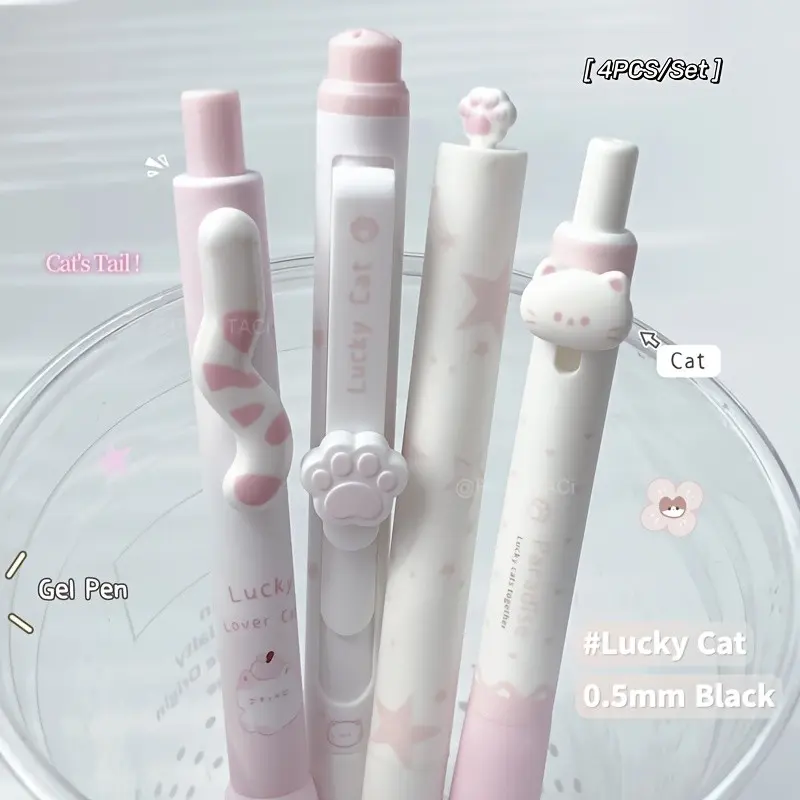 4/8pcs Lucky Cat Style Neutral Pens, 0.5mm Ink, Creative Cat Tail Claw Writing Pen, Fun Animal Quick-Dry Pen, School & Office Supplies, Cute Office Pen, Writing Tools, Creative Stationery