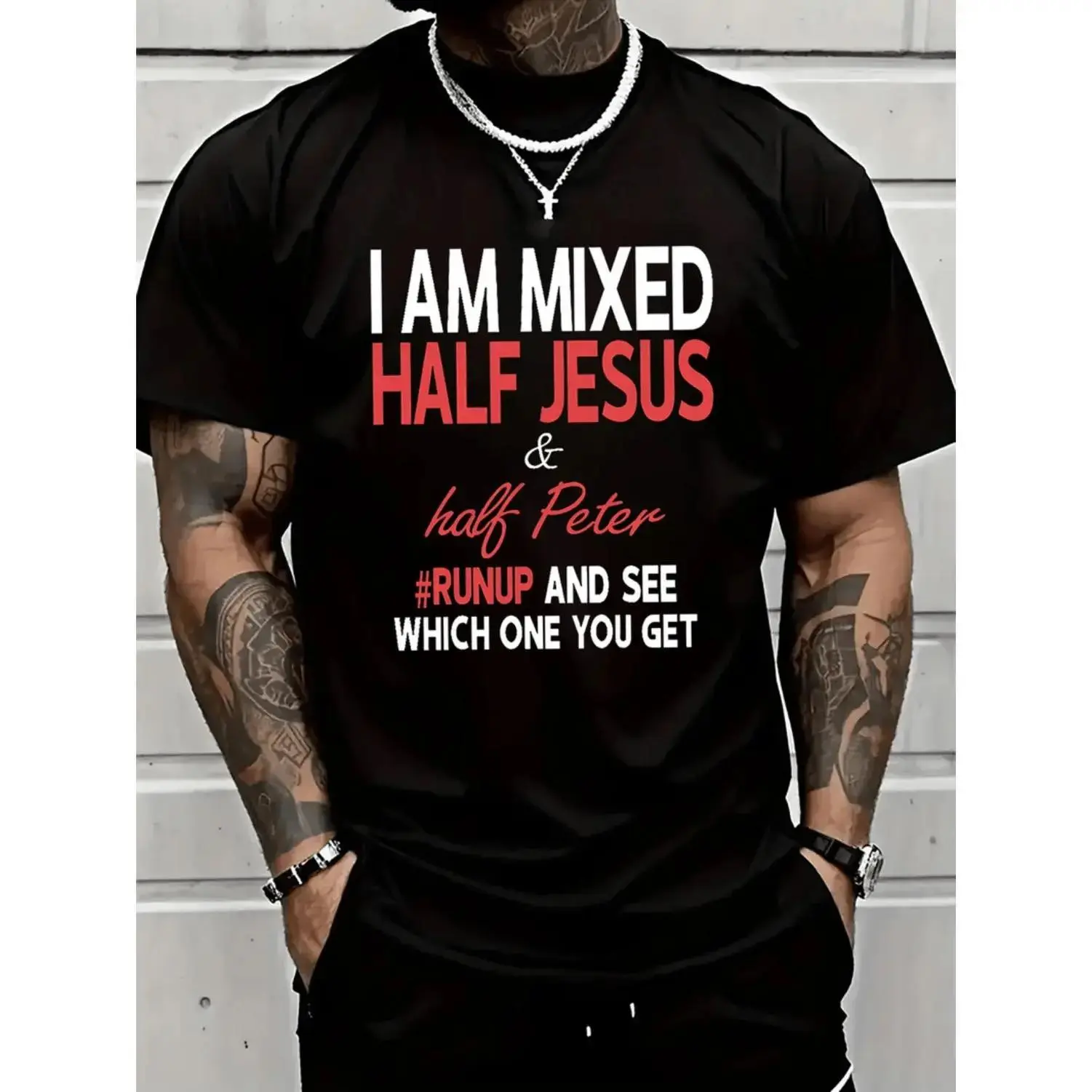 Men's 100% Cotton Flannel Loose Short Sleeve Graphic Menswear T-Shirt - Unisex Crew Neck Sports Top with Lion & Jesus Print, Breathable Fabric for Gym, Hiking, Classic, All Sizes Available, Shortsleeve, Round Neck