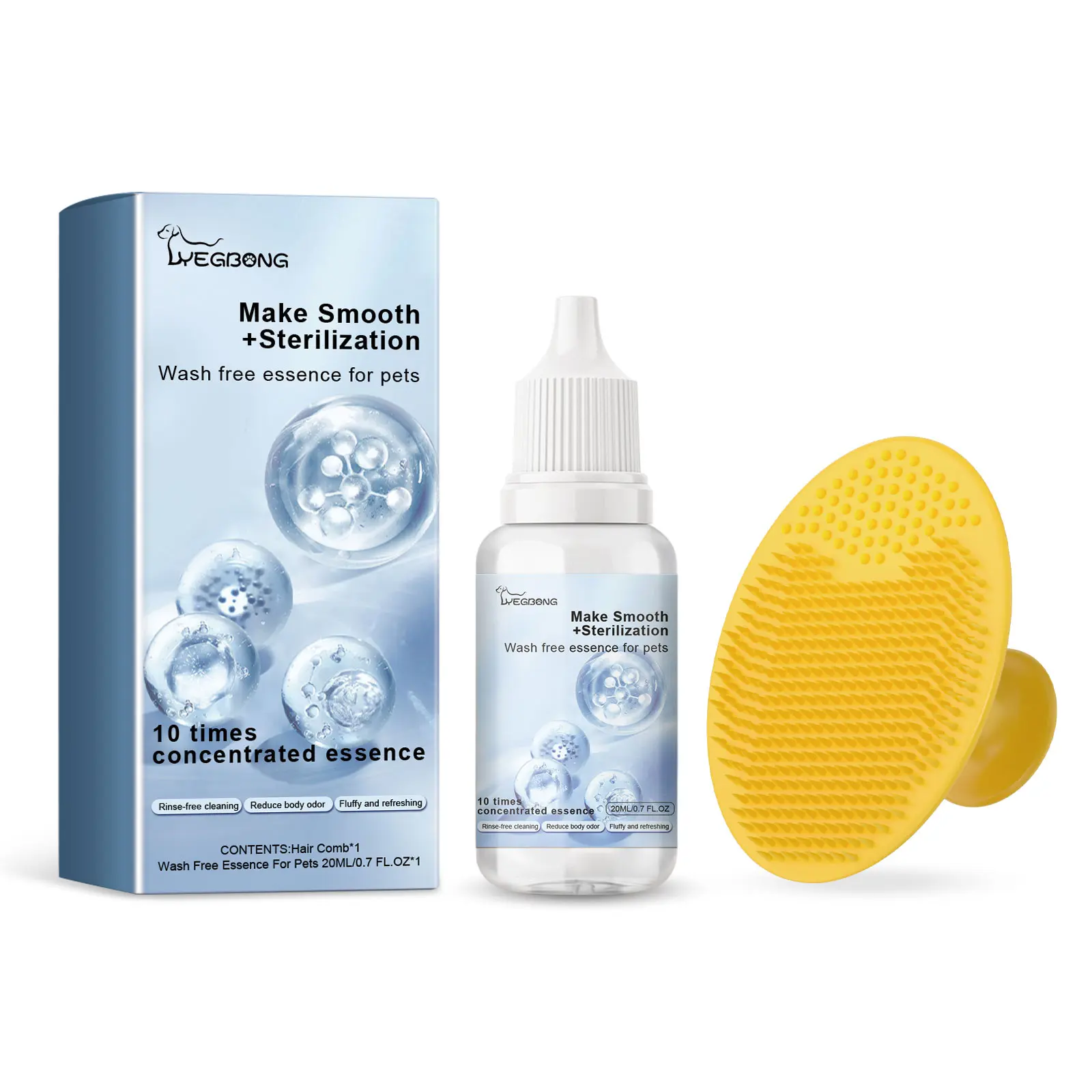 Yegbong Pet No-Rinse Essence Set - Cleansing, Fluffing, Smoothing, and Fragrant Care Essence for Cats and Dogs