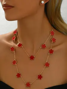 Elegant Floral Design Jewelry Set, Versatile Locket Necklace and Earrings, High-End Style Accessories for Women, Perfect Gift Idea