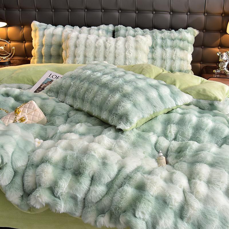 Solid Color Fuzzy Decorative Duvet Cover Set without Filler, 3 Counts/set Including 1 Duvet Cover & 1/2 Pillowcases, Soft Furnishings, Soft Comfortable Bedding Set for Bedroom Sofa Home