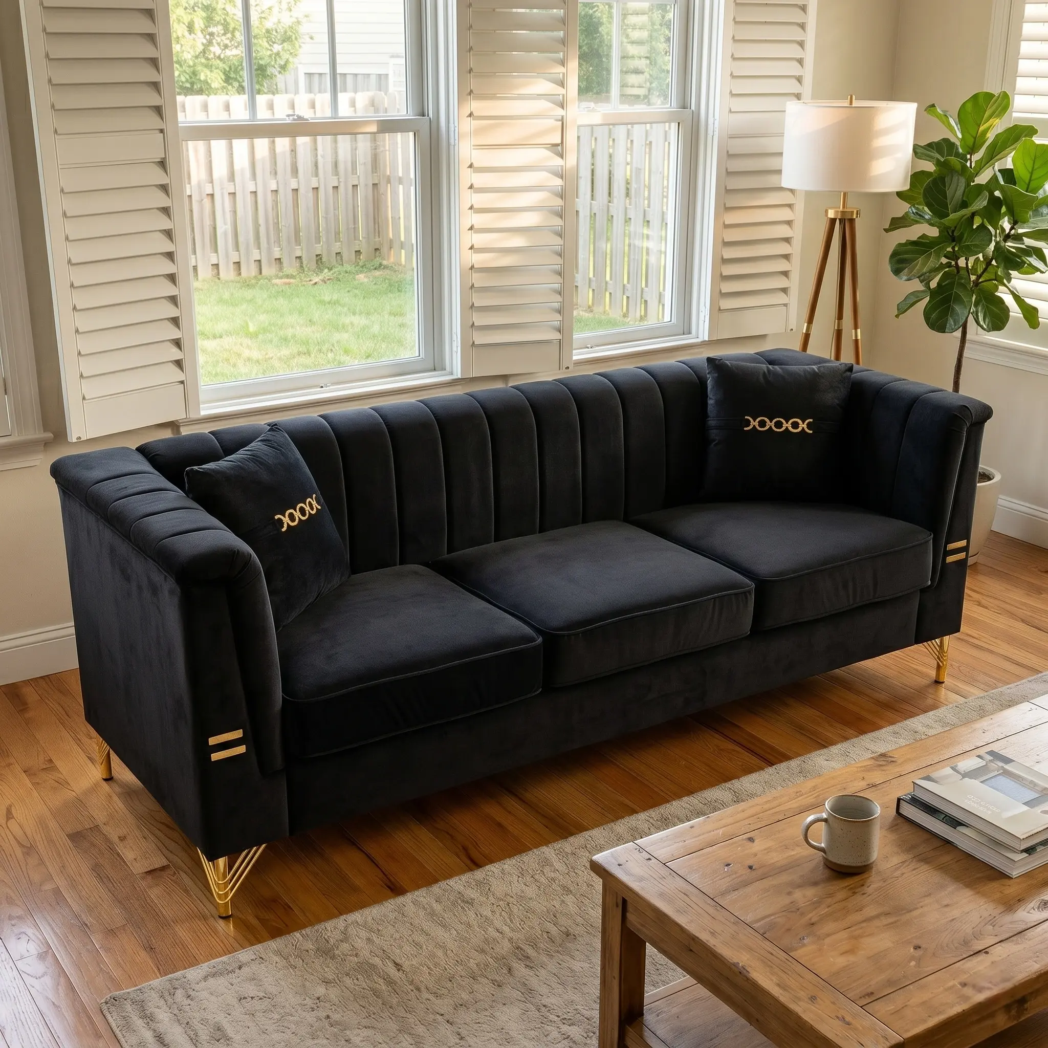 ARCH Modern L-Shape Sofa for Living Room, 55-Inch Convertible Couch with Storage, Upholstered Fabric Sofa with Chaise, Sectional Sofa for Small Space, Easy Assembly, Black, Living Room Furniture for Apartment, Lounge, Family Room, Sofa Couch Seating