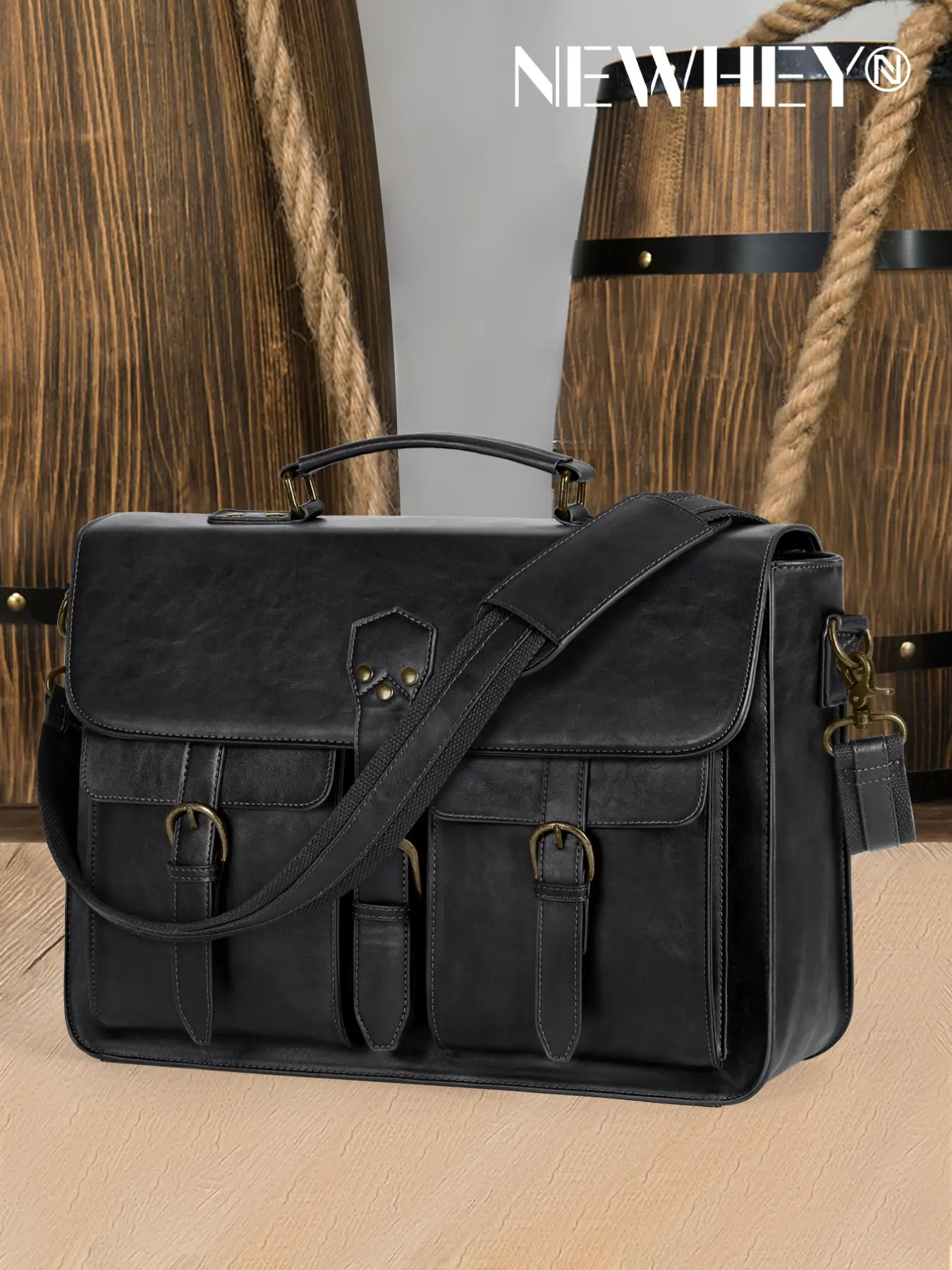 15.6 18 Inch Laptop Messenger Bag for Men, Vintage PU Leather Business Briefcase, Large Waterproof Satchel, Office & Travel Bag, Travel Essentials